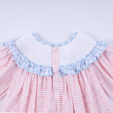 Pink candy cane bow hand smocked ruffle dress - Aaria Tees Aaria Tees