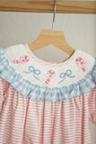 Pink candy cane bow hand smocked ruffle romper - Aaria Tees Aaria Tees