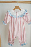 Pink candy cane bow hand smocked ruffle romper - Aaria Tees Aaria Tees