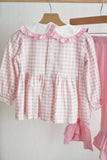 Pink gingerbread hand smocked gingham ruffle pants set - Aaria Tees Aaria Tees
