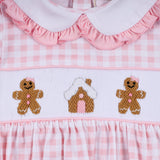 Pink gingerbread hand smocked gingham ruffle bubble - Aaria Tees Aaria Tees