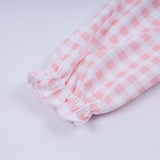 Pink gingerbread hand smocked gingham ruffle bubble - Aaria Tees Aaria Tees