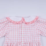 Pink gingerbread hand smocked gingham ruffle bubble - Aaria Tees Aaria Tees
