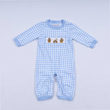 Blue gingerbread hand smocked gingham romper - Aaria Tees Aaria Tees