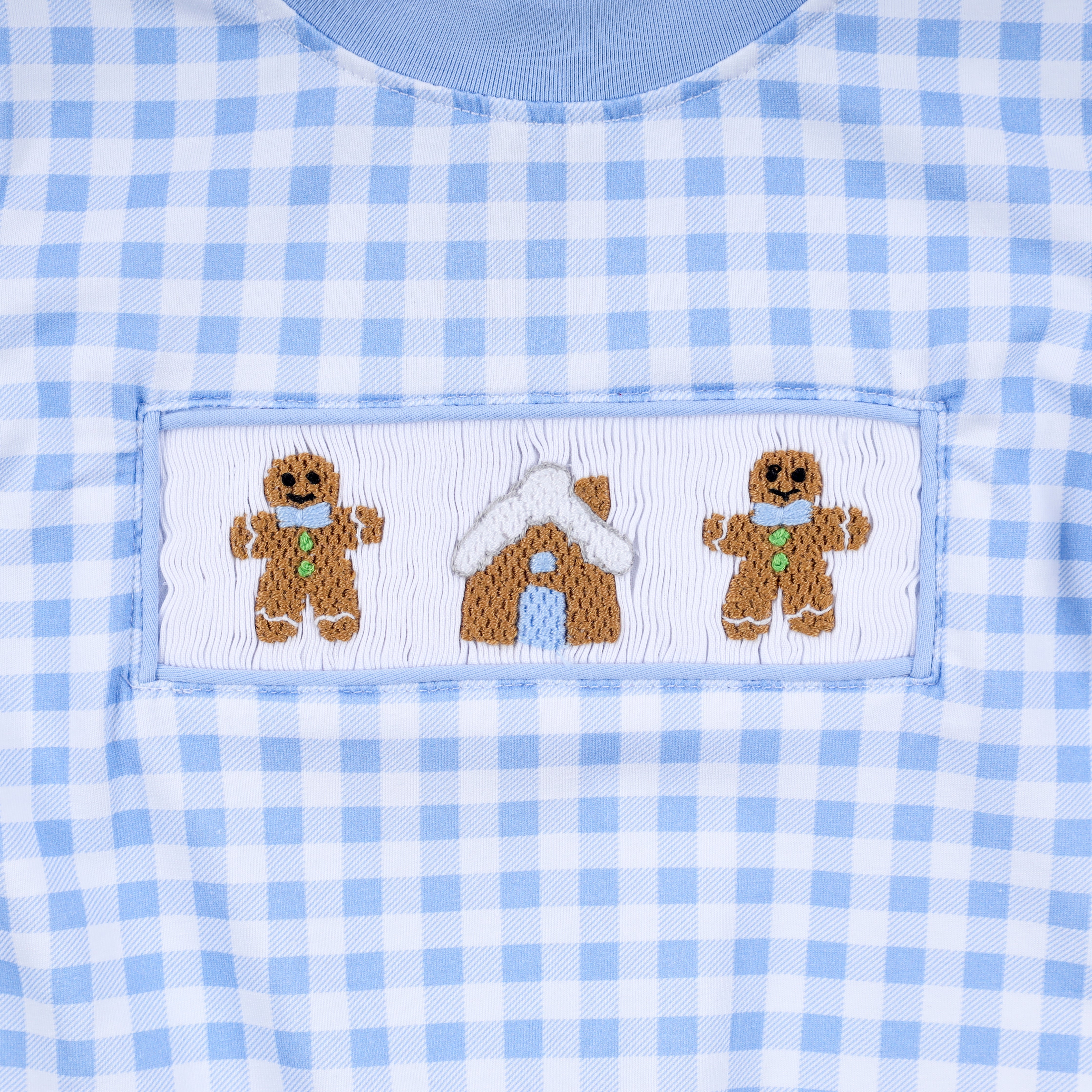 Blue gingerbread hand smocked gingham romper - Aaria Tees Aaria Tees