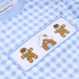 Blue gingerbread hand smocked gingham romper - Aaria Tees Aaria Tees