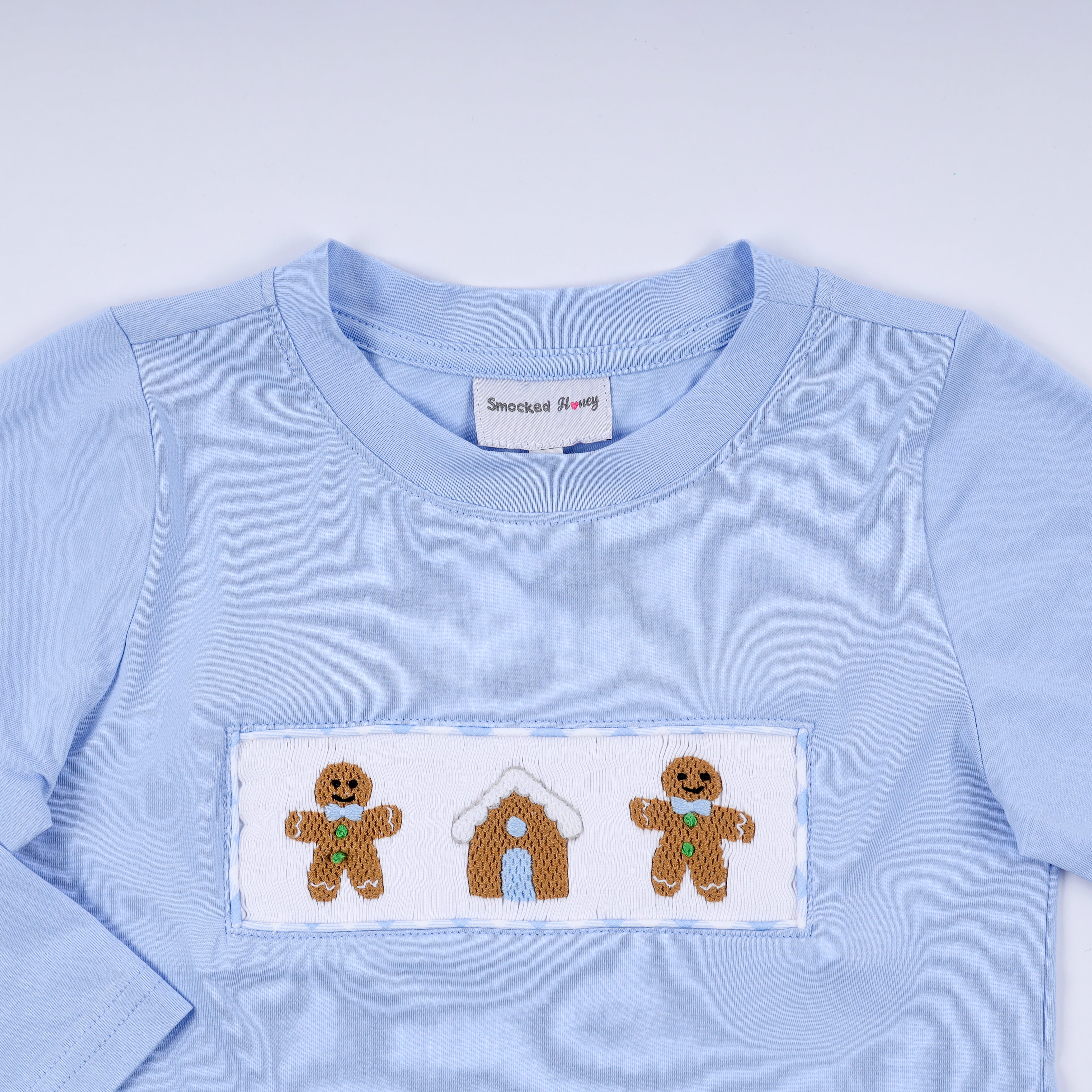Blue gingerbread hand smocked gingham pants set - Aaria Tees Aaria Tees