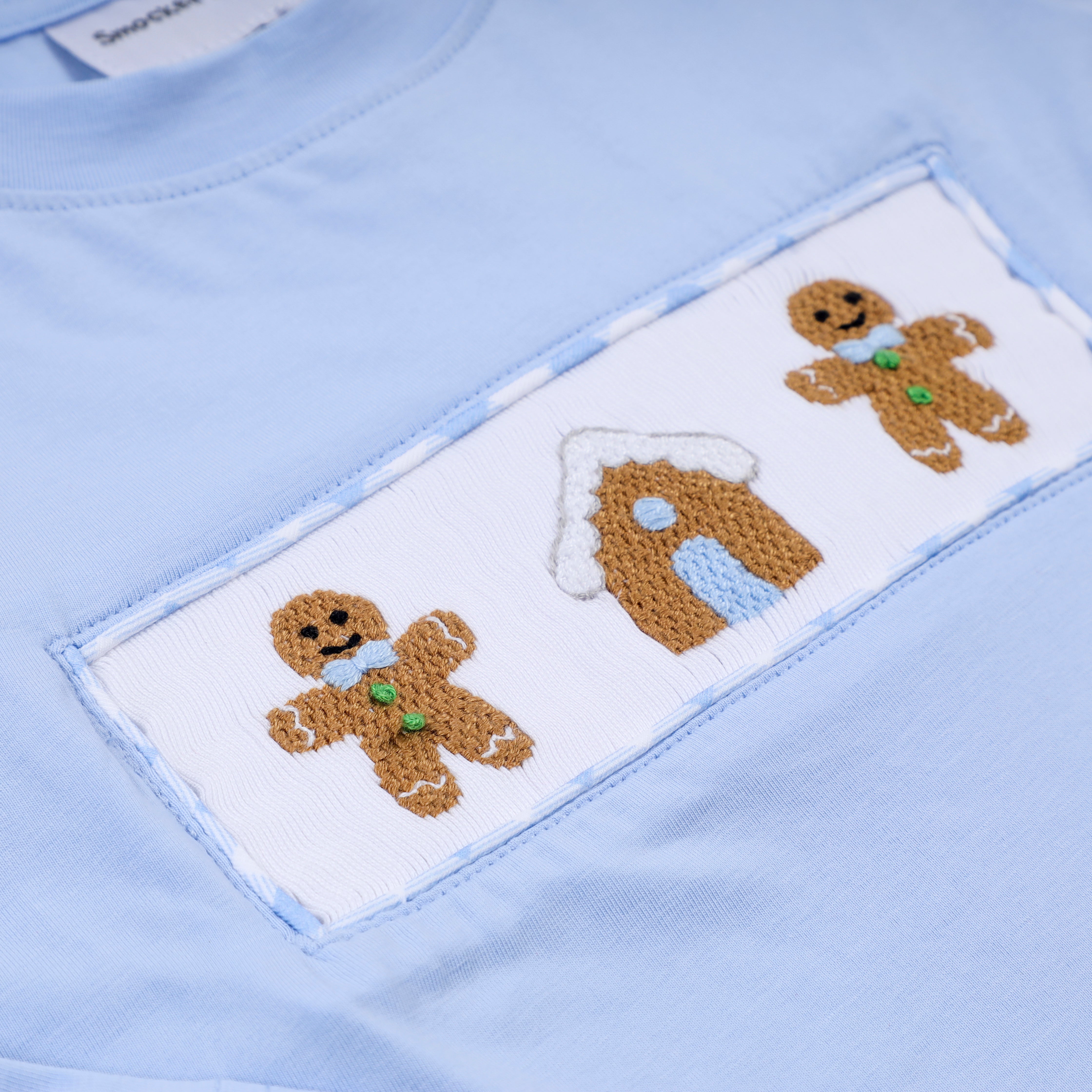 Blue gingerbread hand smocked gingham pants set - Aaria Tees Aaria Tees