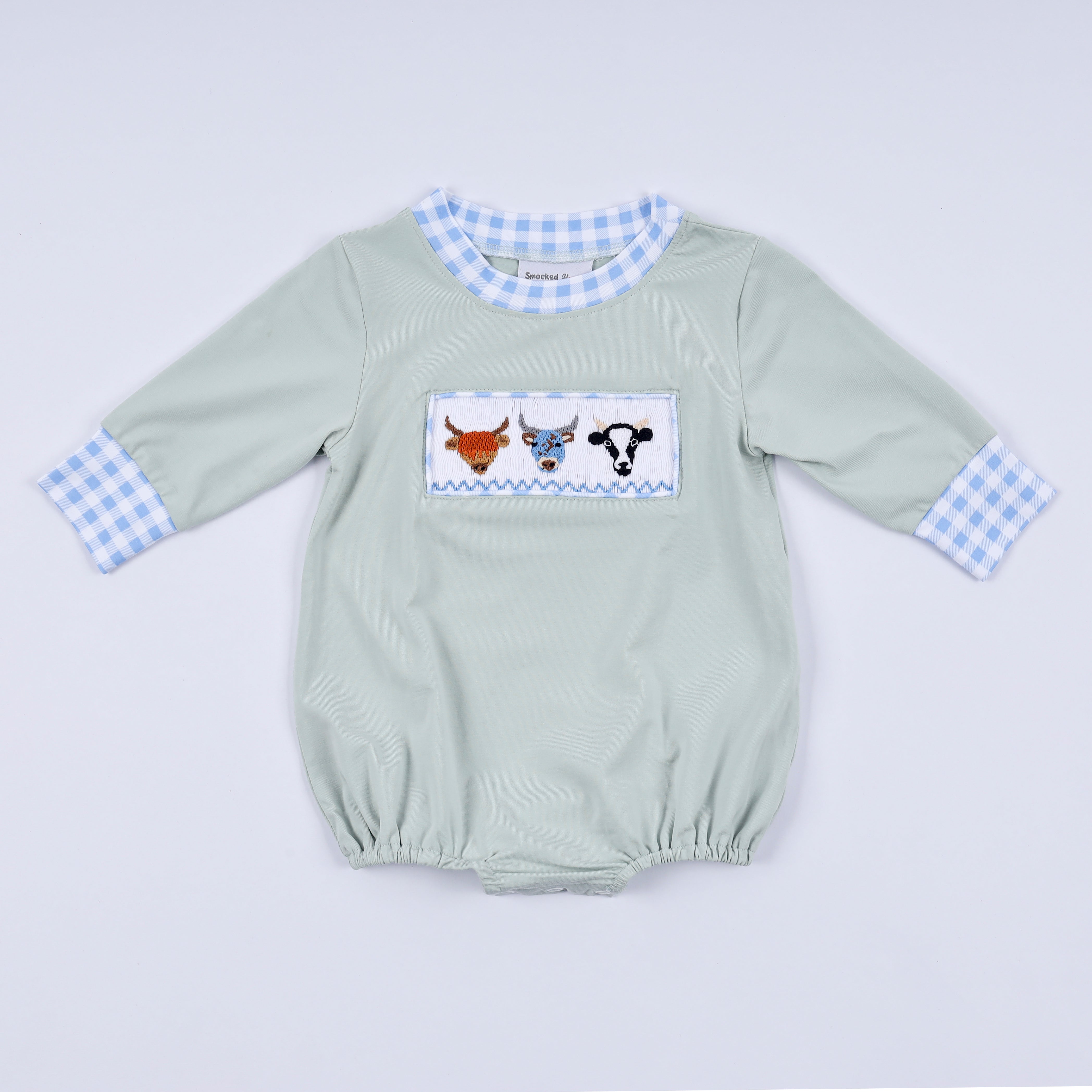 Sage cow hand smocked bubble - Aaria Tees Aaria Tees