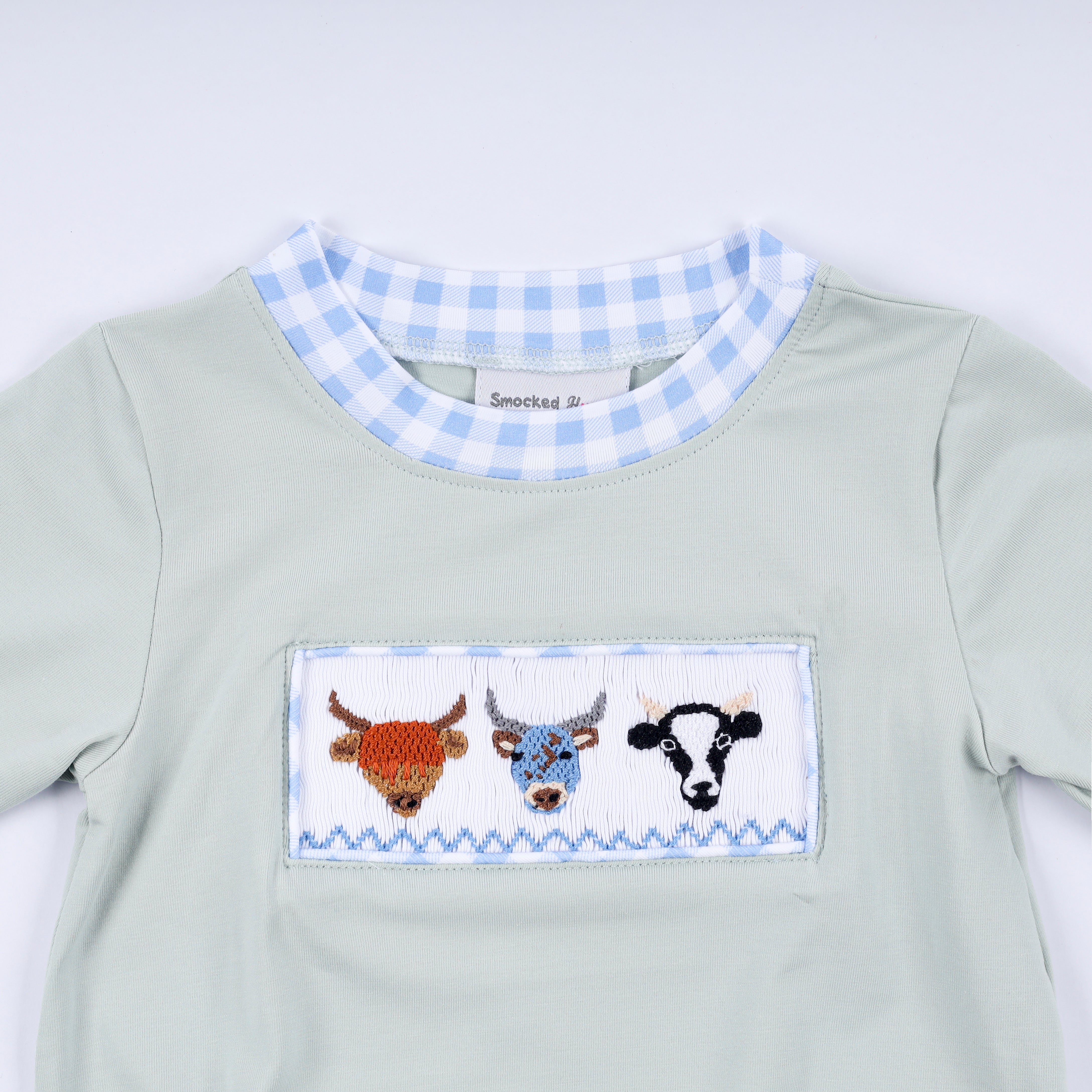 Sage cow hand smocked bubble - Aaria Tees Aaria Tees