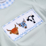 Sage cow hand smocked bubble - Aaria Tees Aaria Tees