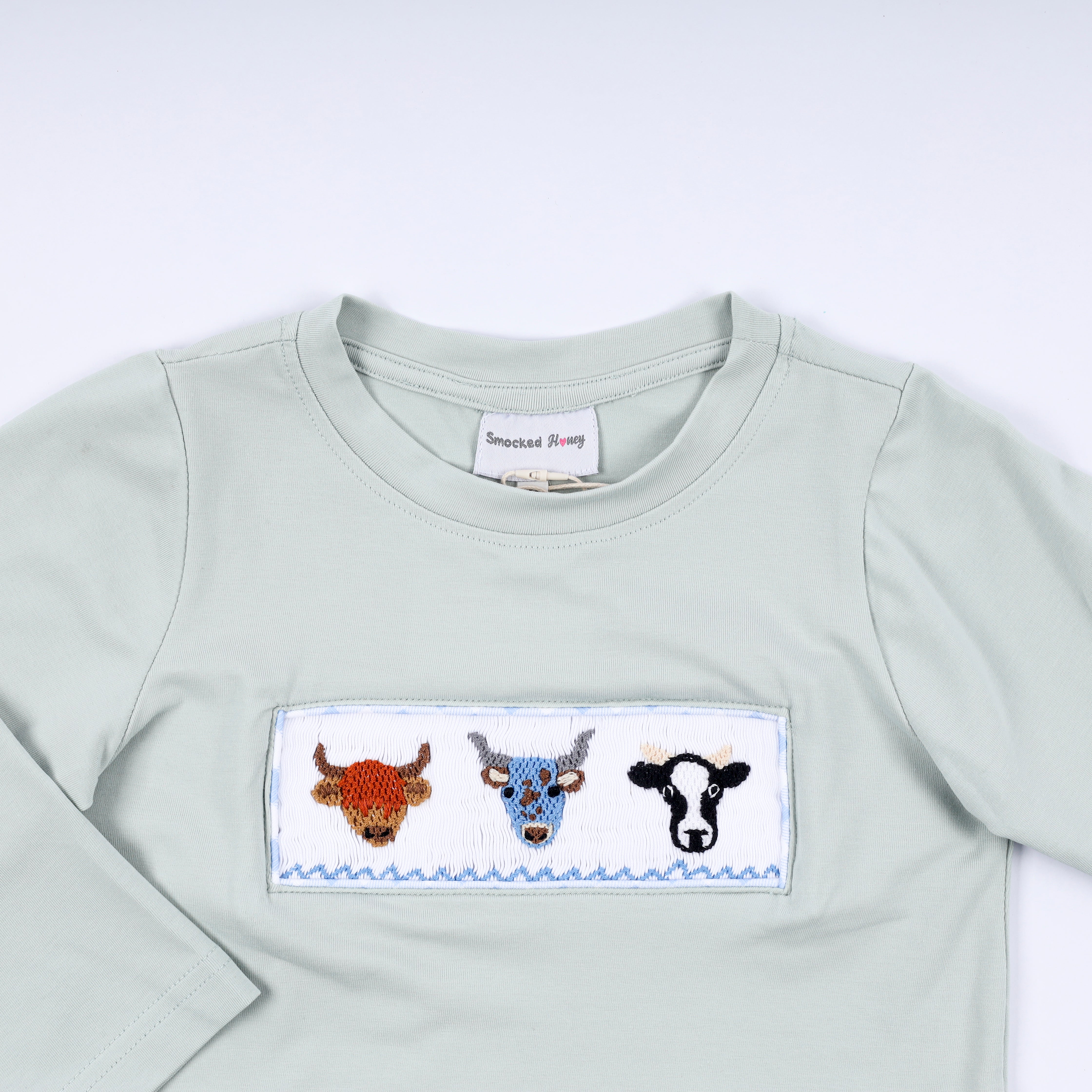 Sage cow hand smocked gingham pants set - Aaria Tees Aaria Tees