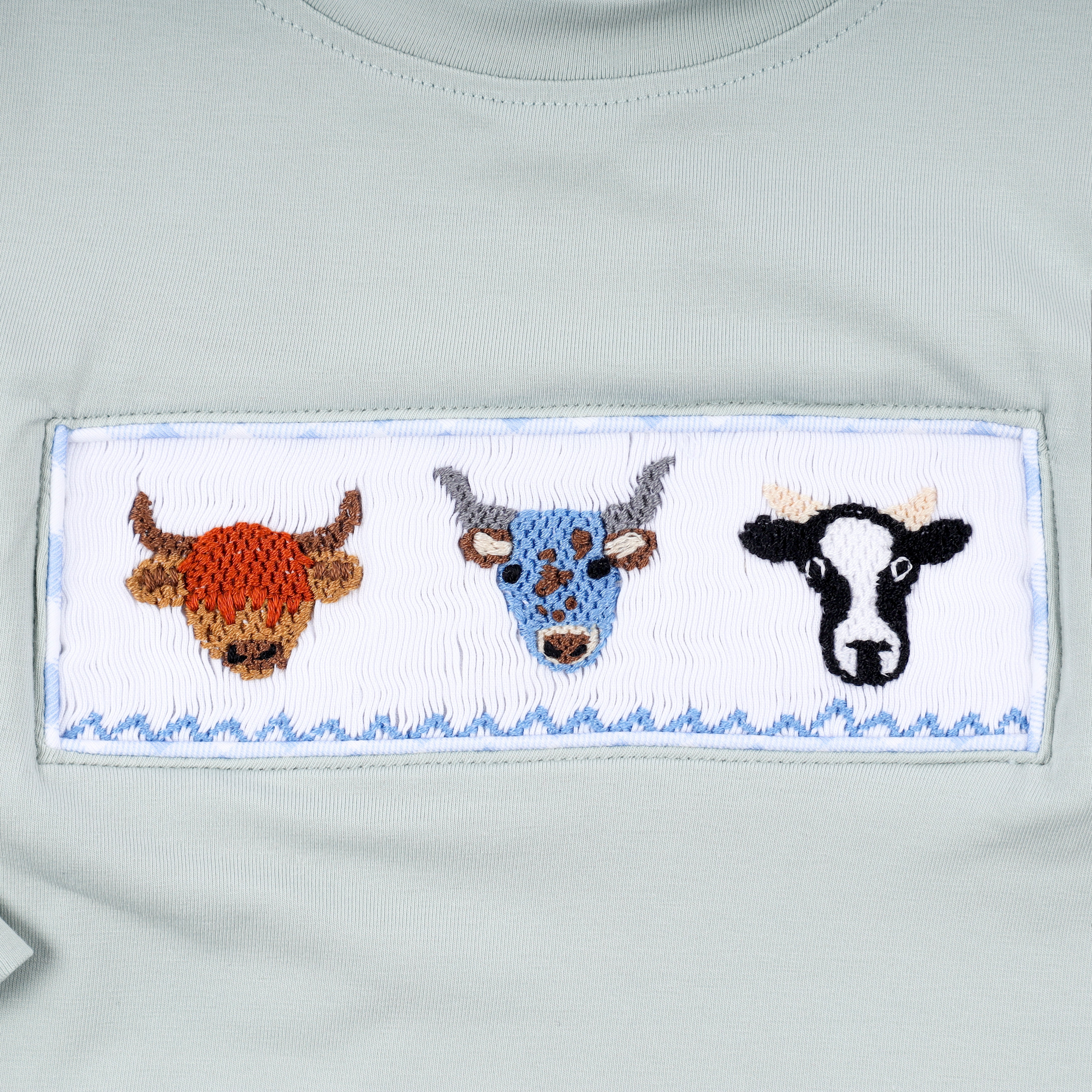 Sage cow hand smocked gingham pants set - Aaria Tees Aaria Tees
