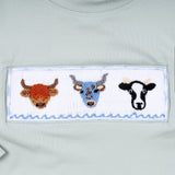 Sage cow hand smocked gingham pants set - Aaria Tees Aaria Tees