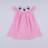 Pink character hand smocked dot ruffle dress - Aaria Tees Aaria Tees