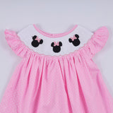 Pink character hand smocked dot ruffle dress - Aaria Tees Aaria Tees
