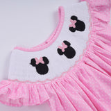Pink character hand smocked dot ruffle dress - Aaria Tees Aaria Tees