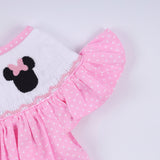 Pink character hand smocked dot ruffle dress - Aaria Tees Aaria Tees