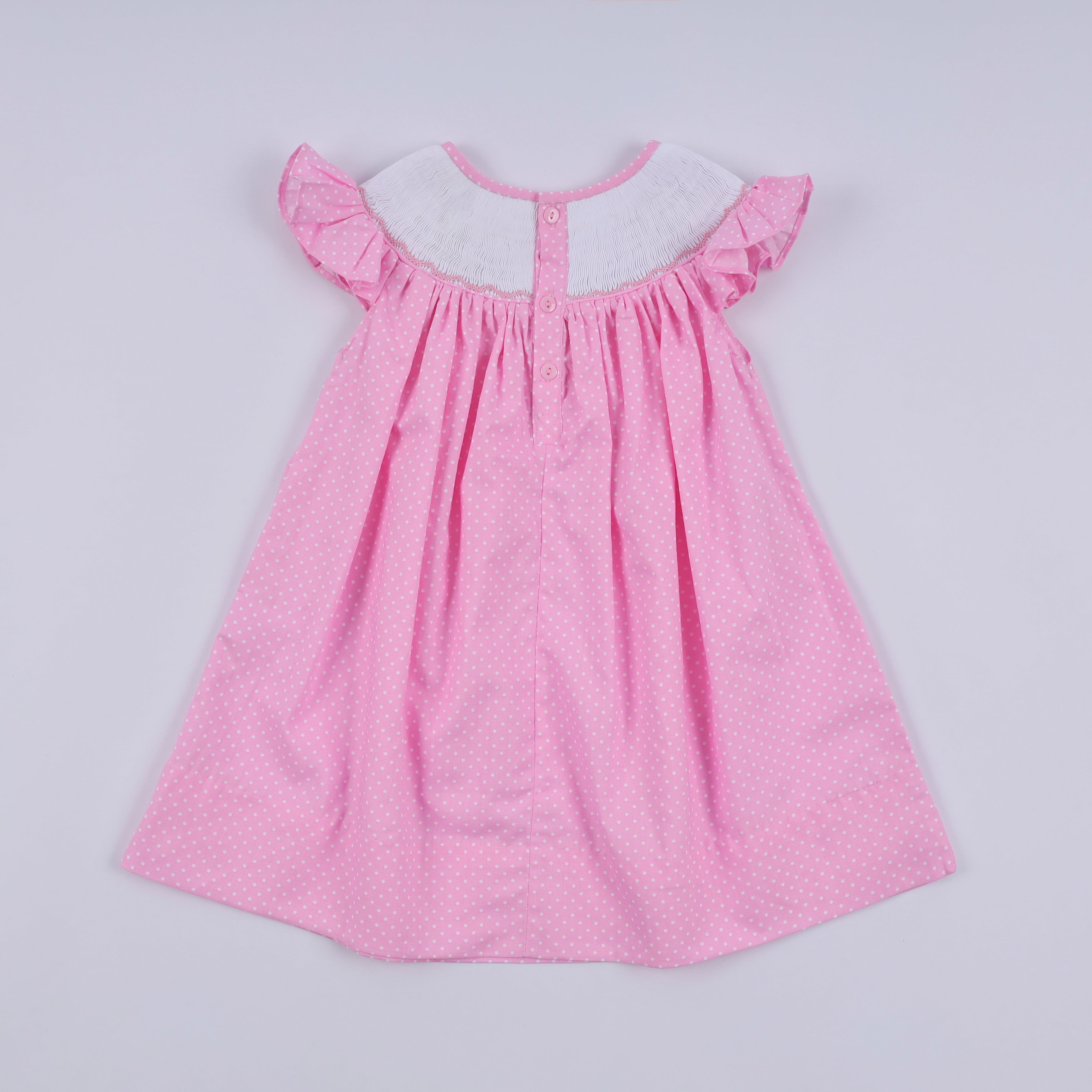 Pink character hand smocked dot ruffle dress - Aaria Tees Aaria Tees