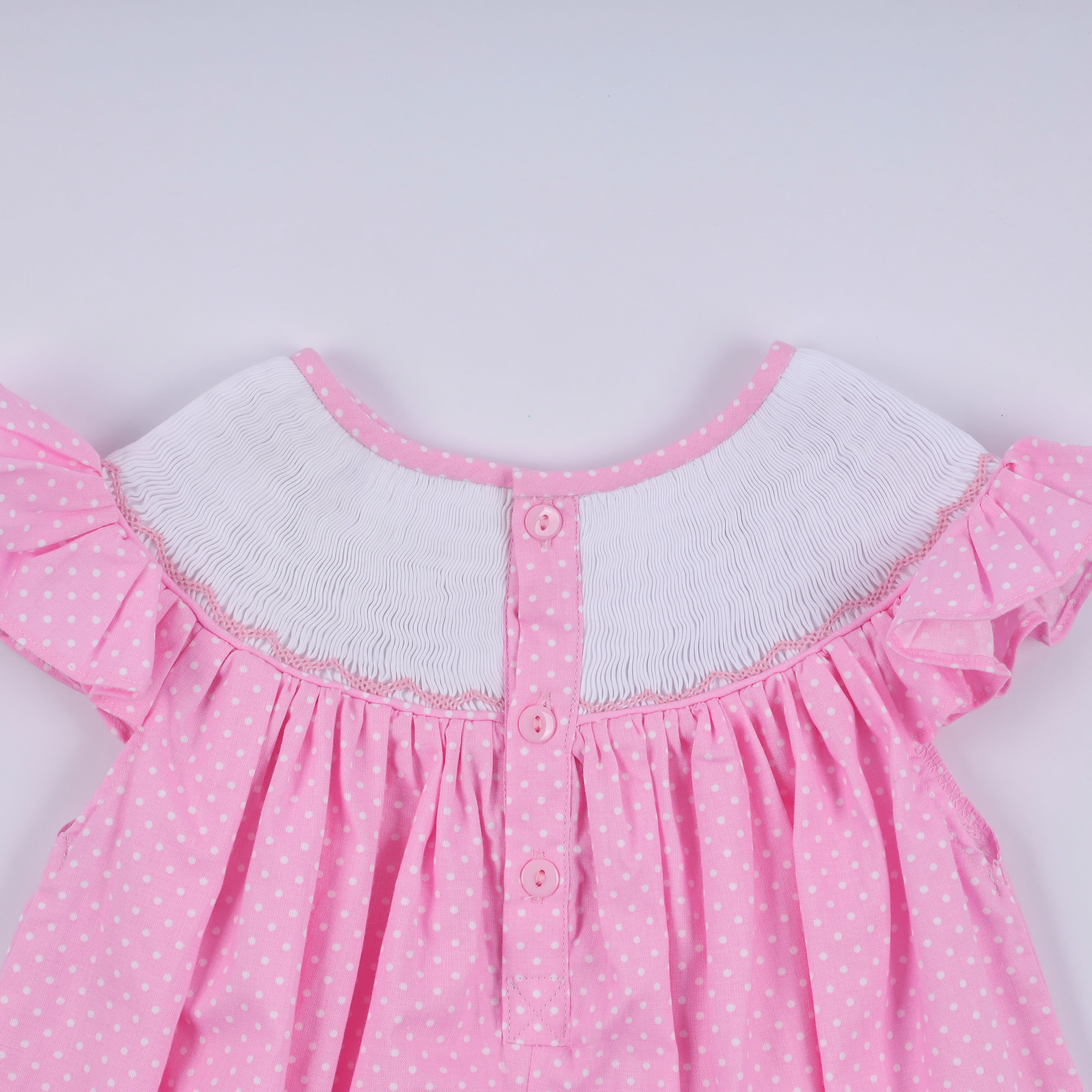 Pink character hand smocked dot ruffle dress - Aaria Tees Aaria Tees