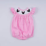 Pink character hand smocked dot ruffle bubble - Aaria Tees Aaria Tees