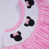 Pink character hand smocked dot ruffle bubble - Aaria Tees Aaria Tees