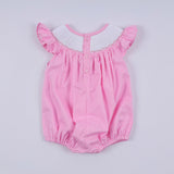 Pink character hand smocked dot ruffle bubble - Aaria Tees Aaria Tees