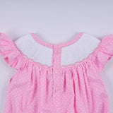 Pink character hand smocked dot ruffle bubble - Aaria Tees Aaria Tees