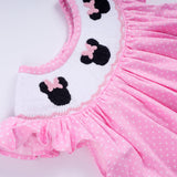 Pink character hand smocked dot ruffle bloomer set - Aaria Tees Aaria Tees