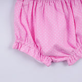 Pink character hand smocked dot ruffle bloomer set - Aaria Tees Aaria Tees