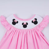 Pink character hand smocked dot ruffle pants set - Aaria Tees Aaria Tees