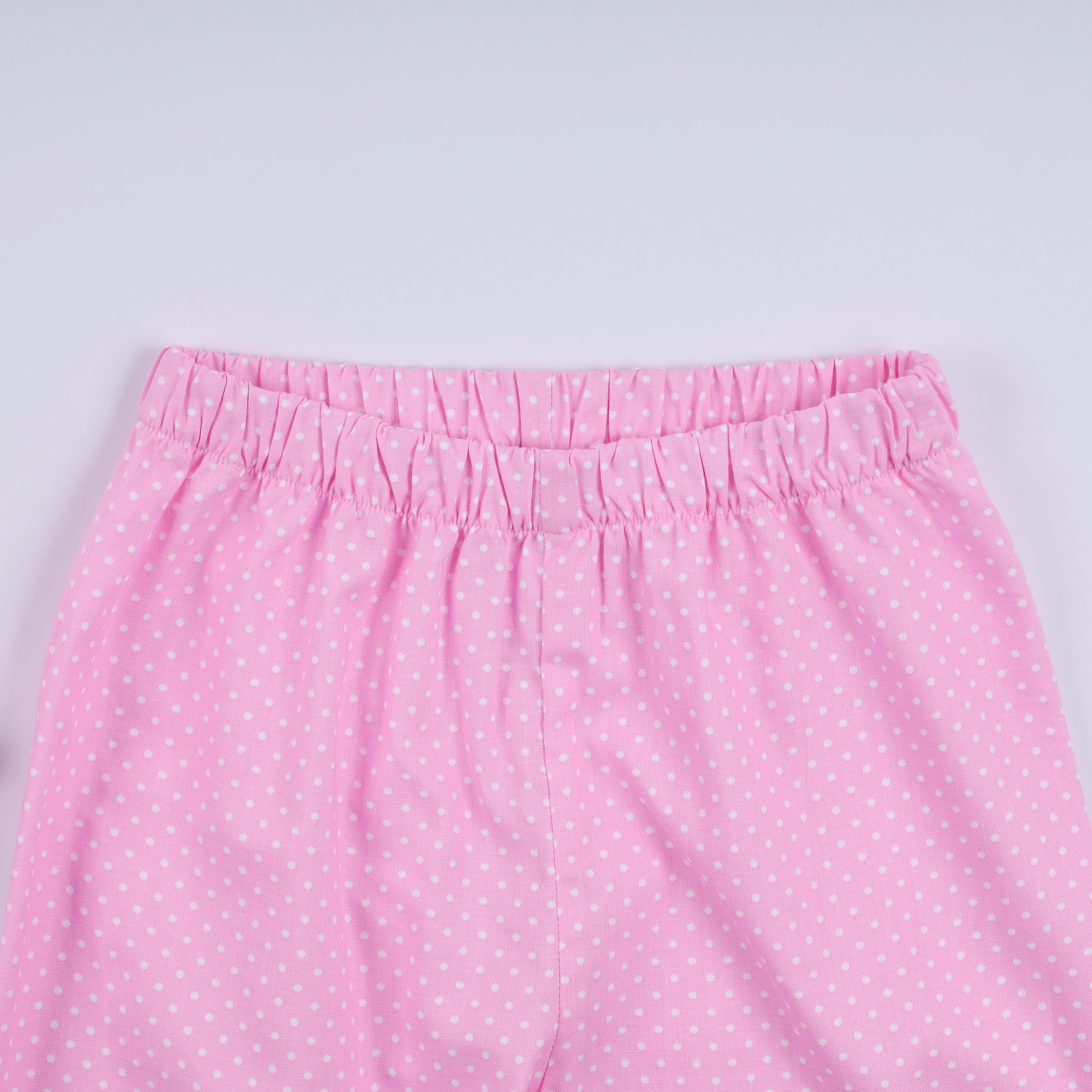 Pink character hand smocked dot ruffle pants set - Aaria Tees Aaria Tees