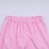 Pink character hand smocked dot ruffle pants set - Aaria Tees Aaria Tees