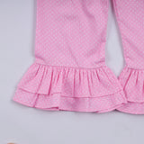 Pink character hand smocked dot ruffle pants set - Aaria Tees Aaria Tees