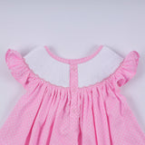 Pink character hand smocked dot ruffle pants set - Aaria Tees Aaria Tees