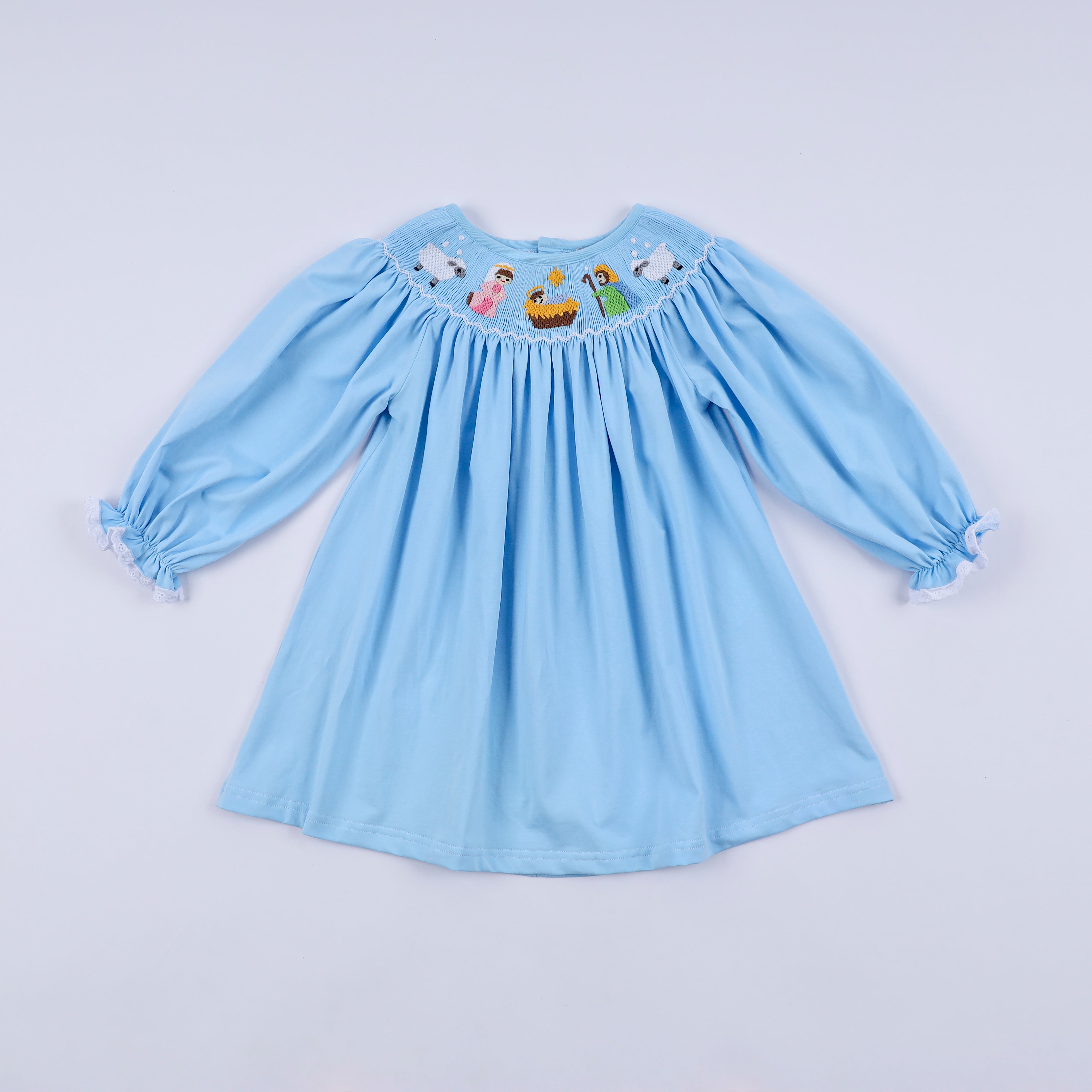Blue nativity hand smocked dress - Aaria Tees Aaria Tees