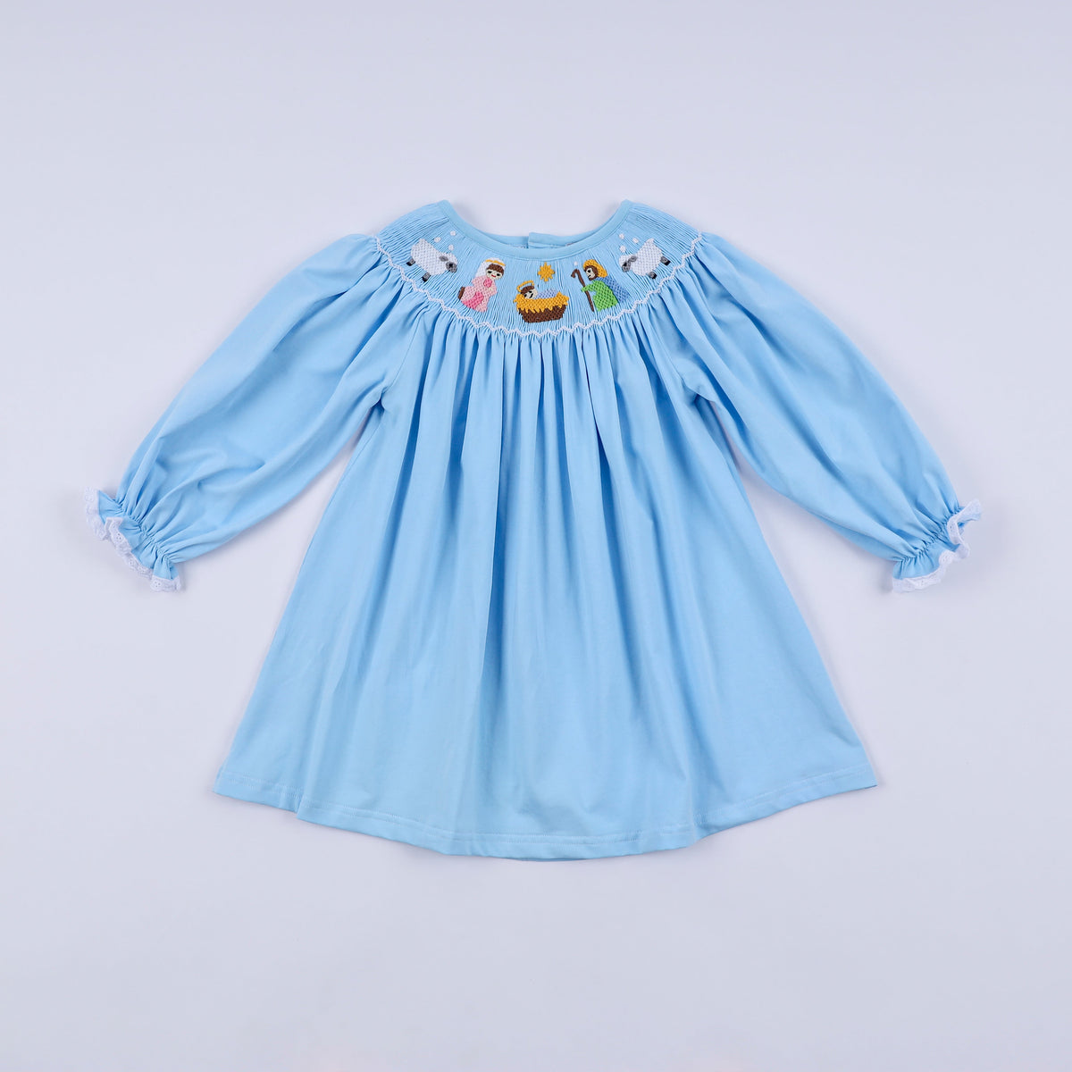 Blue nativity hand smocked dress - Aaria Tees