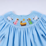 Blue nativity hand smocked dress - Aaria Tees Aaria Tees