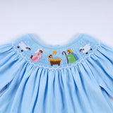 Blue nativity hand smocked bloomer set Aaria Tees