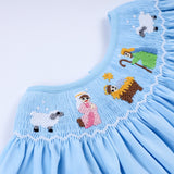 Blue nativity hand smocked bloomer set Aaria Tees
