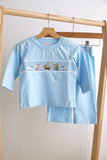 Blue nativity hand smocked pants set - Aaria Tees Aaria Tees