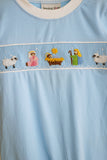 Blue nativity hand smocked romper - Aaria Tees Aaria Tees