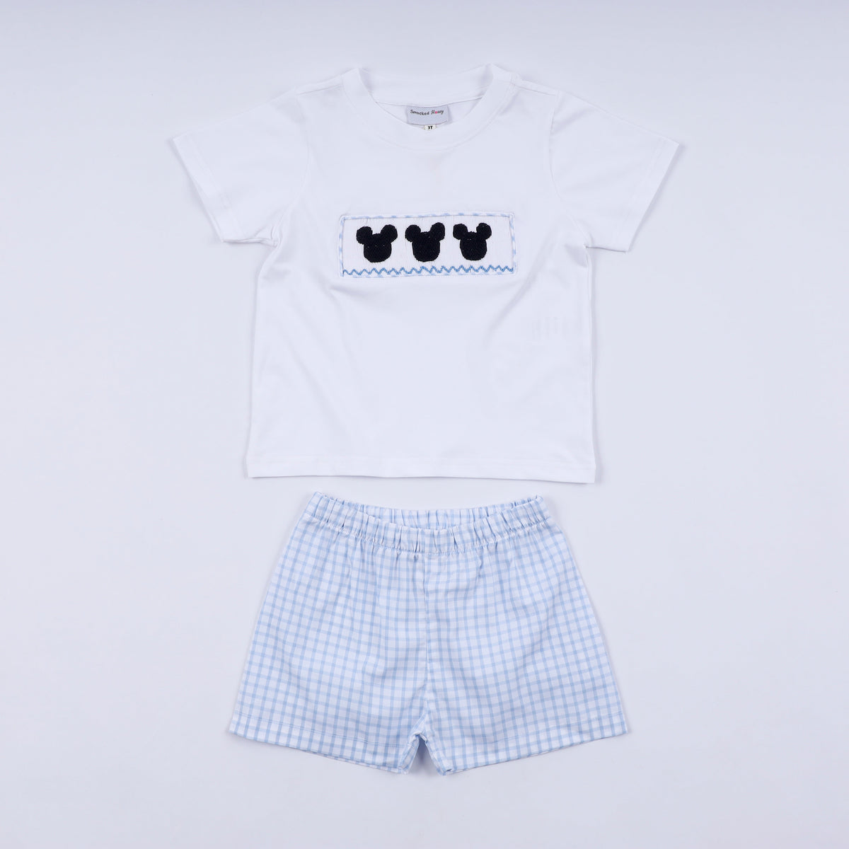 Blue character hand smocked gingham shorts set - Aaria Tees