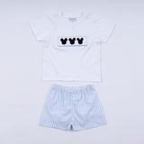 Blue character hand smocked gingham shorts set - Aaria Tees Aaria Tees