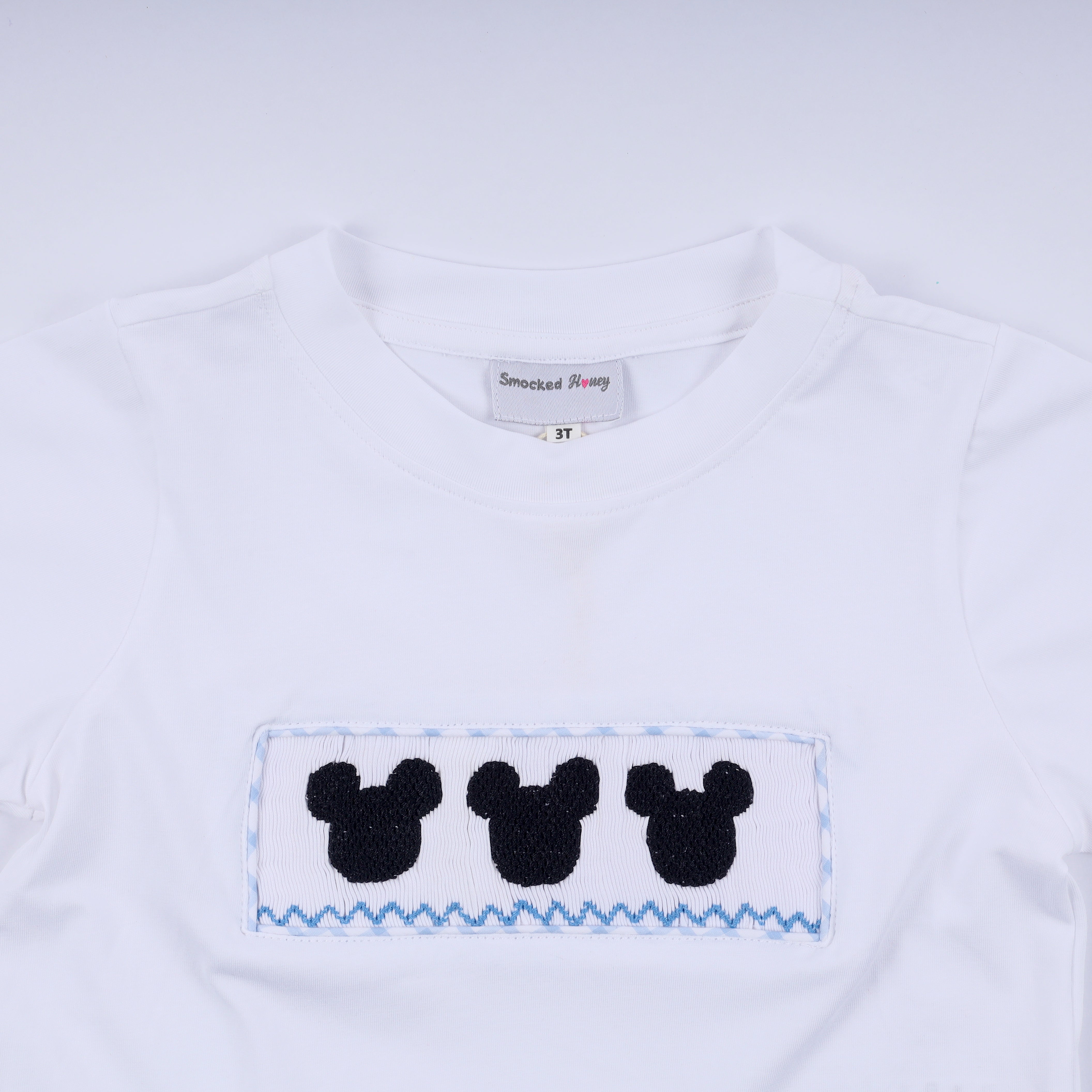 Blue character hand smocked gingham shorts set - Aaria Tees Aaria Tees