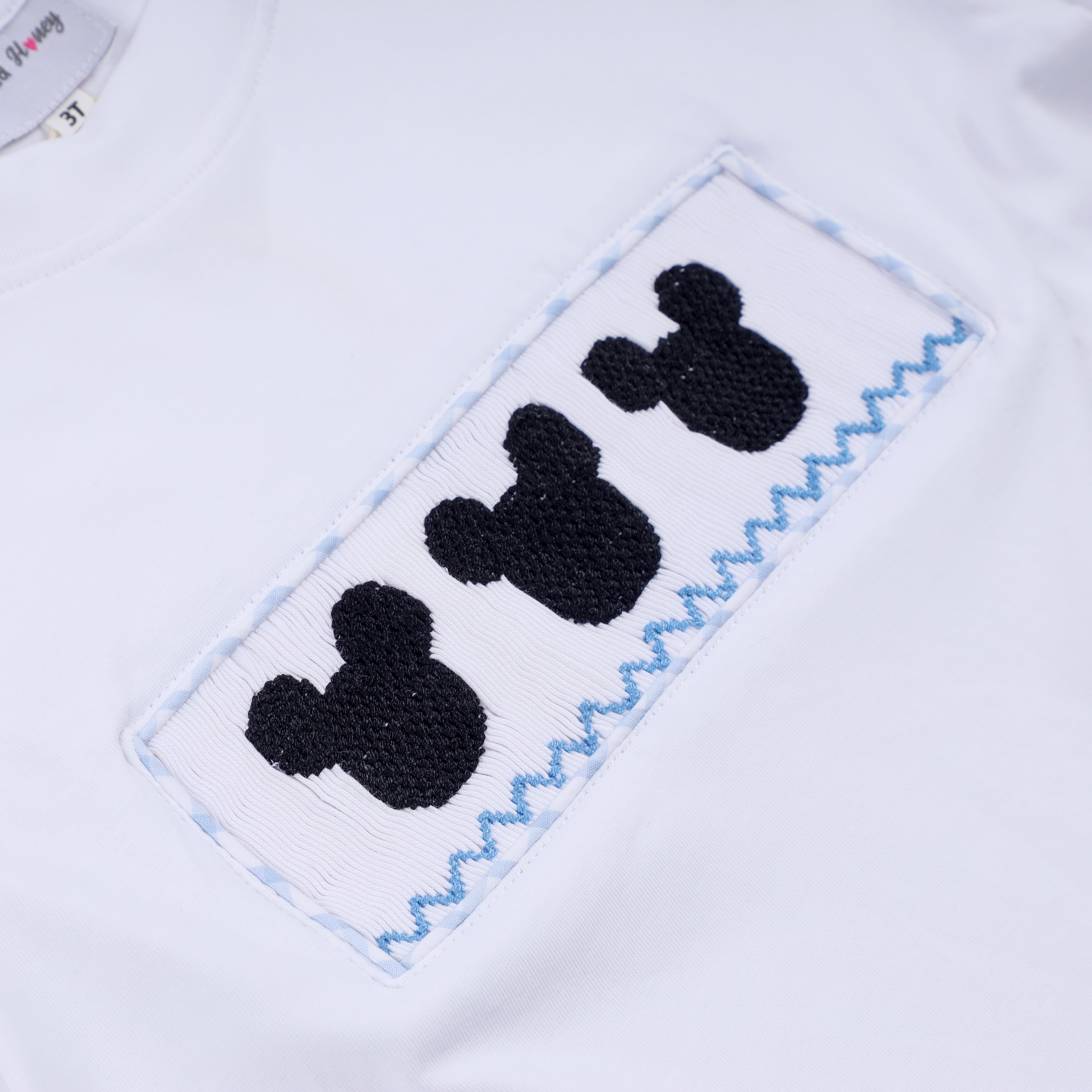 Blue character hand smocked gingham shorts set - Aaria Tees Aaria Tees