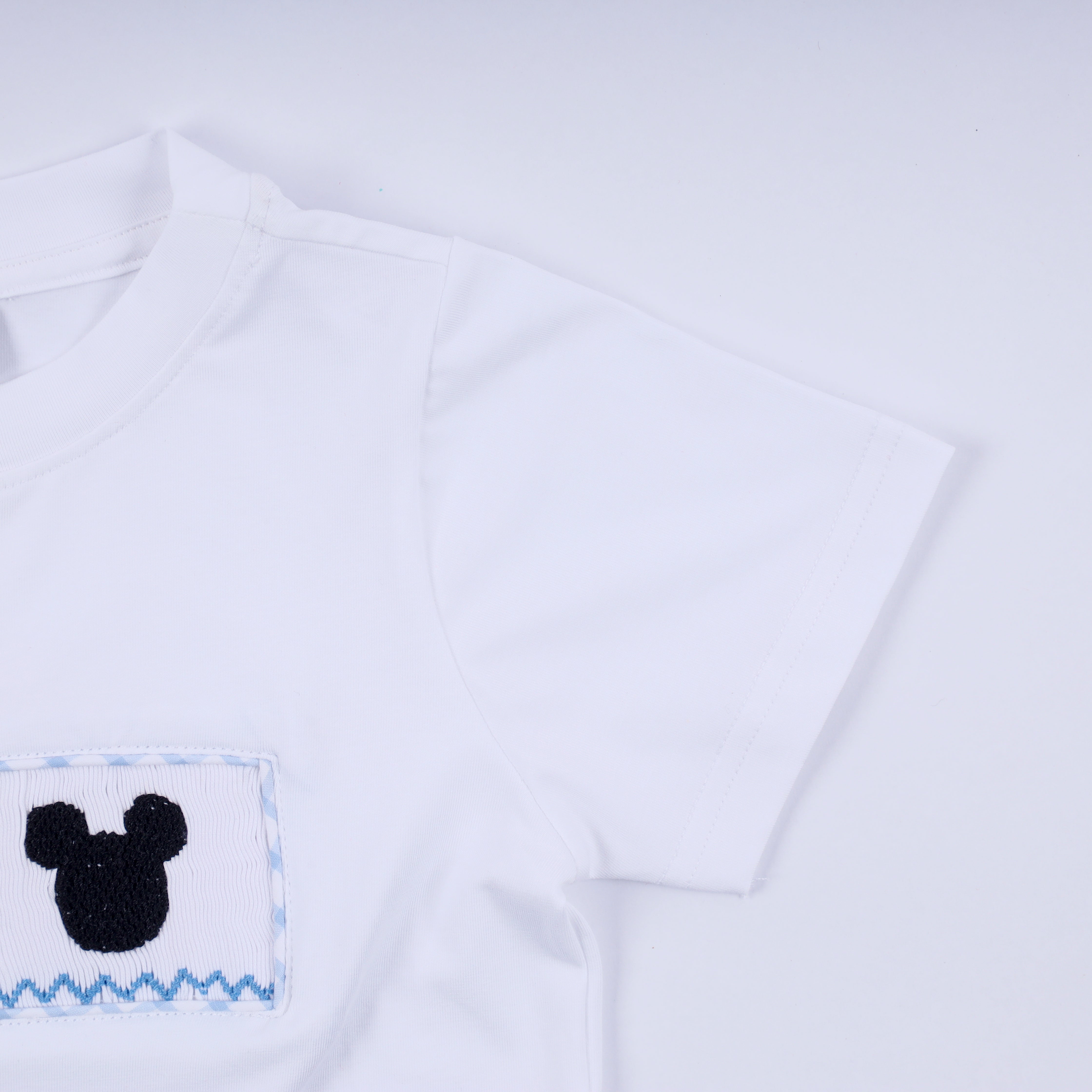 Blue character hand smocked gingham shorts set - Aaria Tees Aaria Tees