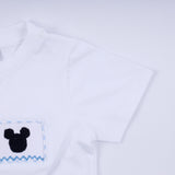 Blue character hand smocked gingham shorts set - Aaria Tees Aaria Tees