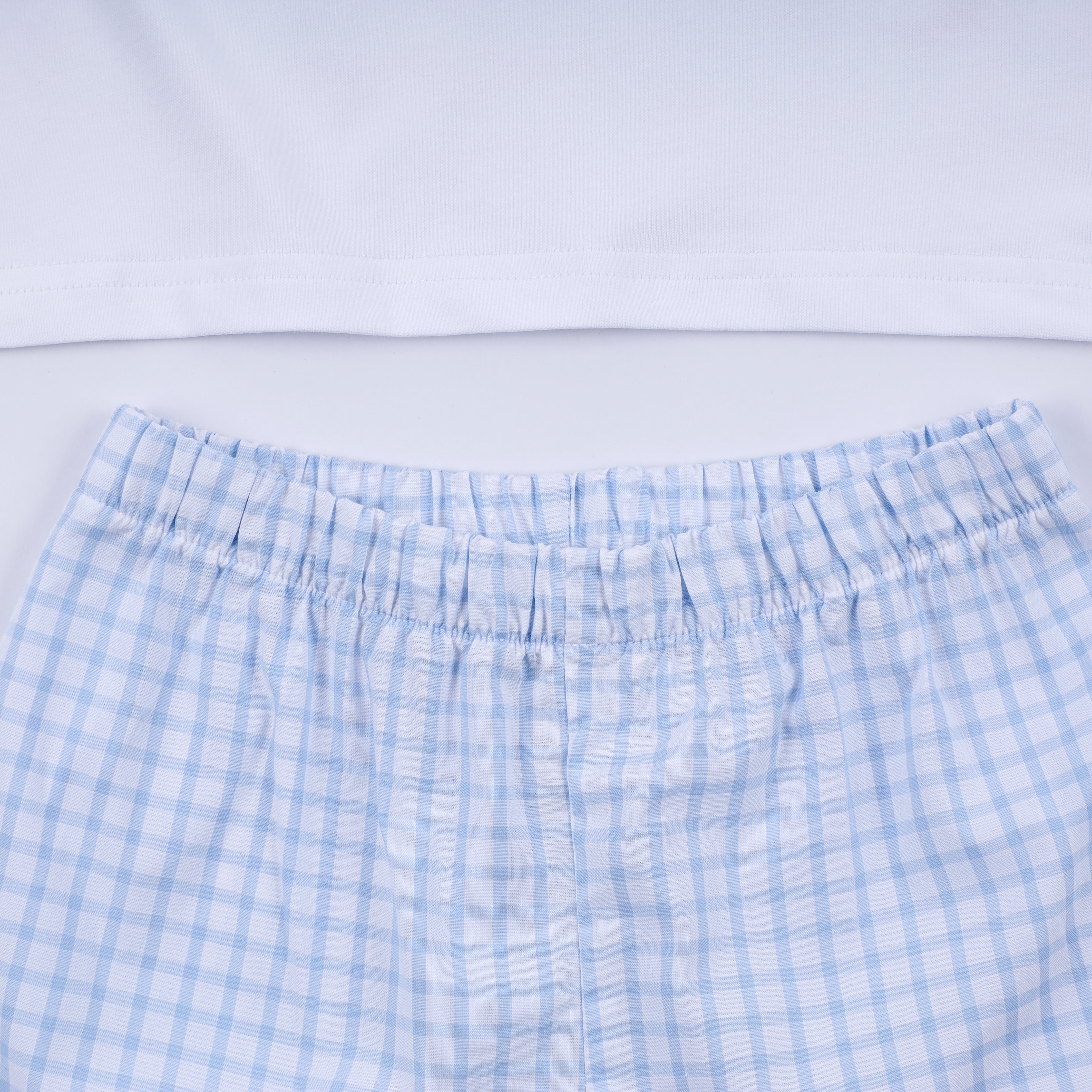 Blue character hand smocked gingham shorts set - Aaria Tees Aaria Tees