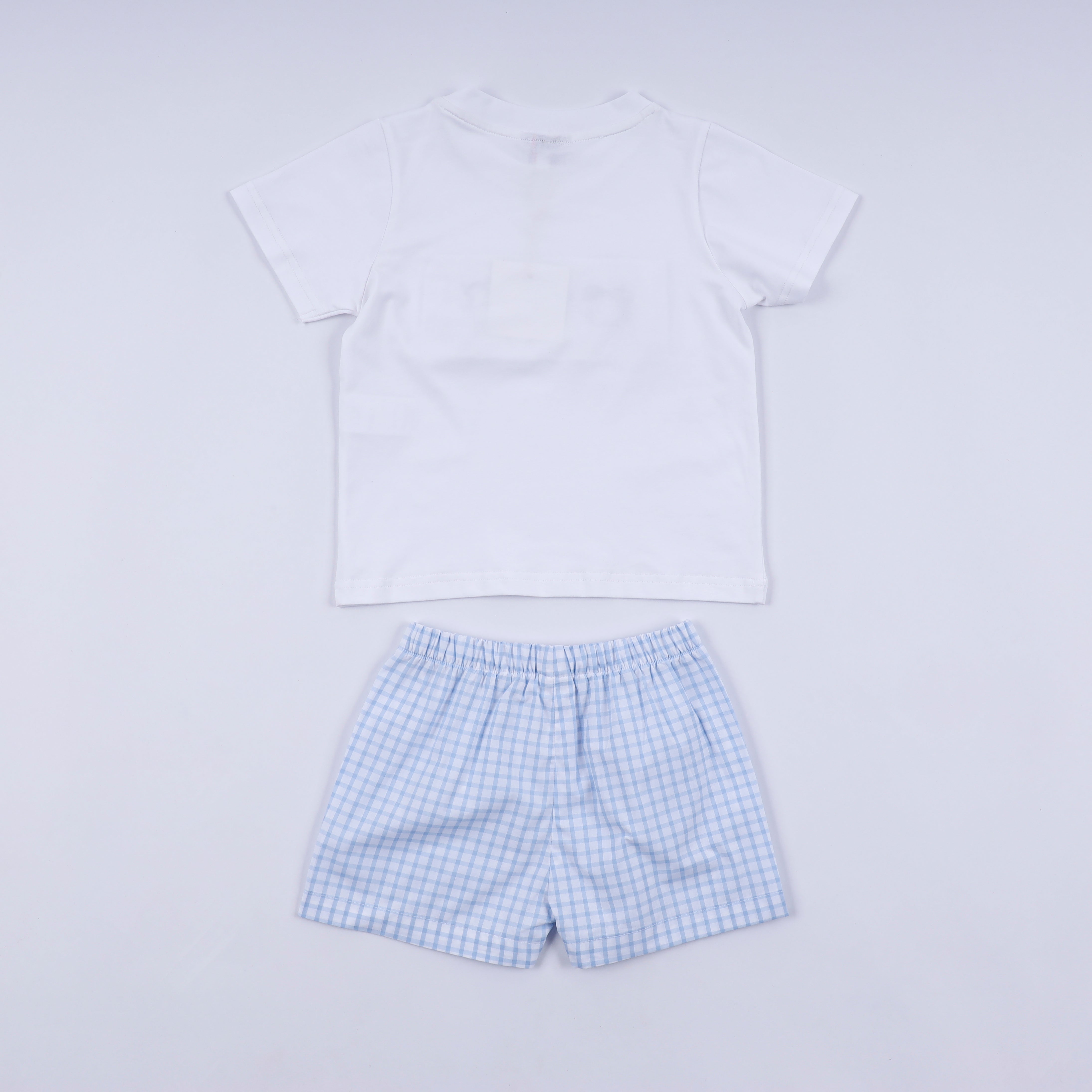 Blue character hand smocked gingham shorts set - Aaria Tees Aaria Tees